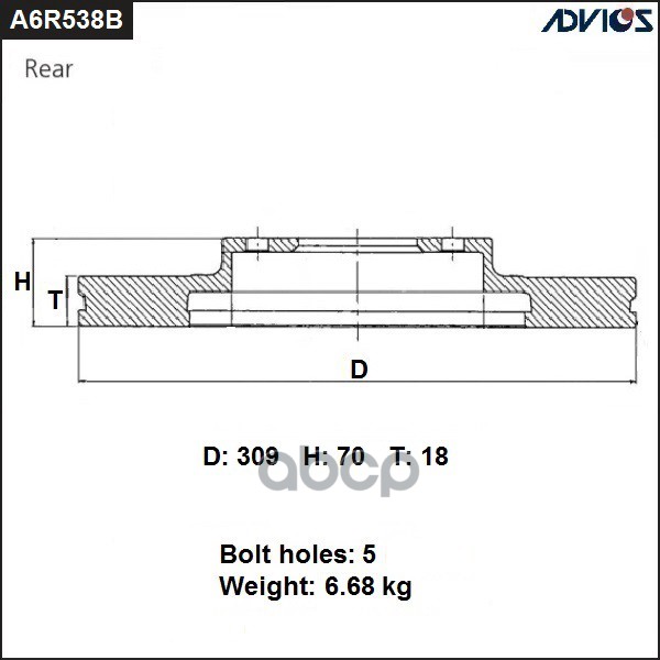 Диск Тормозной Зад. Advics Advics A6r538b ADVICS арт. a6r538b