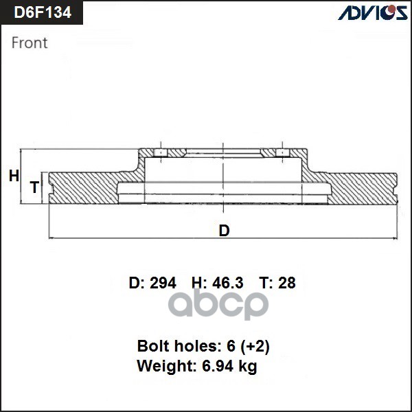 Диск Тормозной Пер. Advics D6f134b ADVICS арт. D6F134B