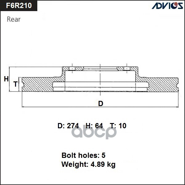 Диск Тормозной Зад. Advics Advics F6r210b ADVICS арт. F6R210B