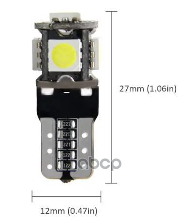Лампа сигнальная светодиодная, обманка CANBUS, 1 шт. W5W 5W 12V W2.1x9.5d 6000K AEAR310 AIRLINE арт. AEAR310
