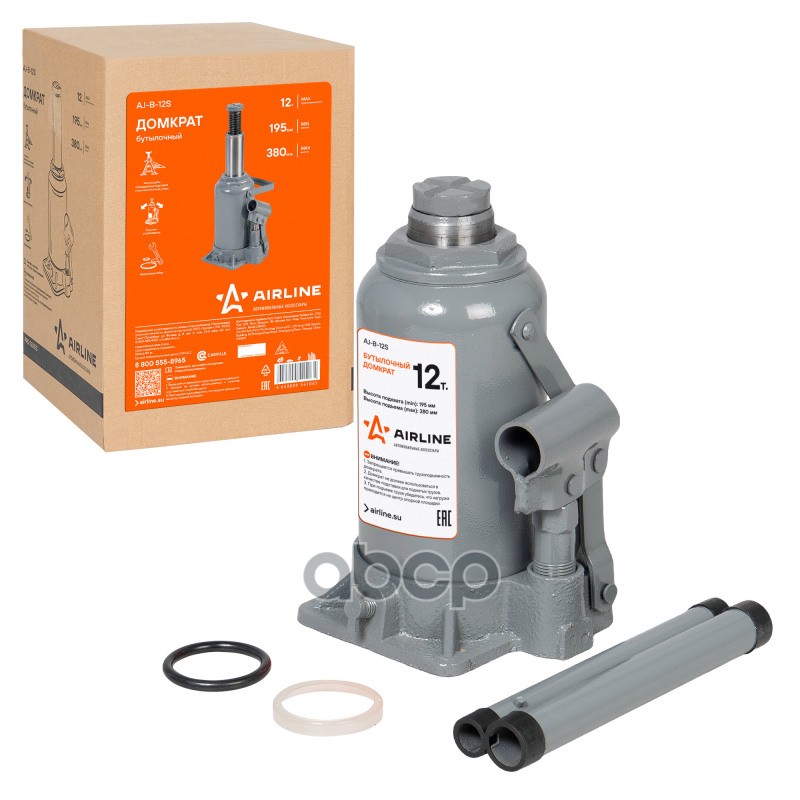 Домкрат бутылочный 12т 195-380мм (AJ-B-12S) AIRLINE арт. aj-b-12s