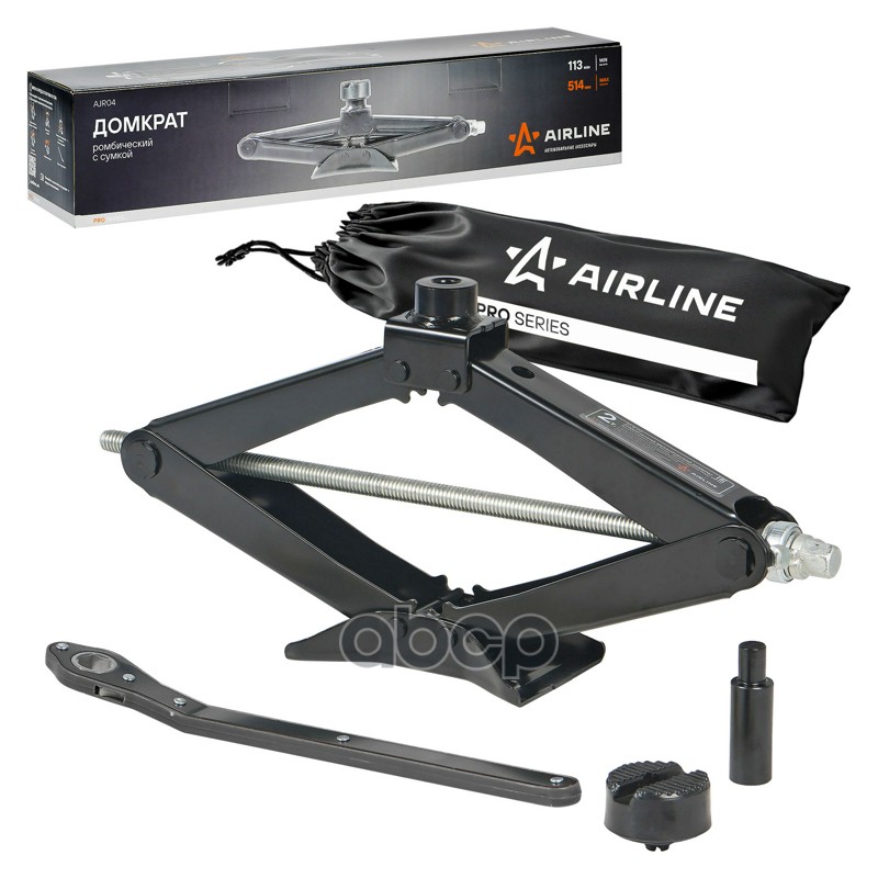 Домкрат ромбический 2т 113-514мм PRO (удлинитель, ручка трещотка) сумка (AJR04) AIRLINE арт. AJR04