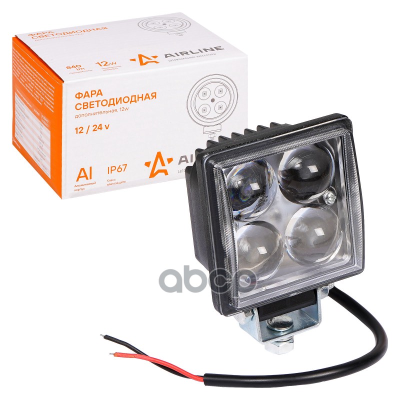 Фара светодиодная квадратная 4LED  направленный свет  12Вт  76х76х46мм  12/24В (ALED001) AIRLINE арт. aled001