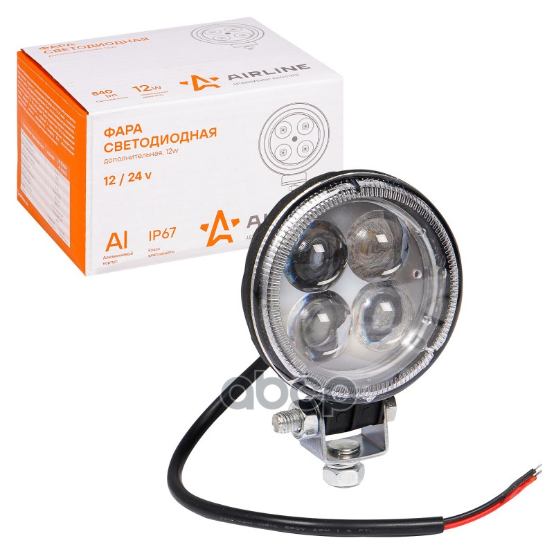 Фара светодиодная круглая 4LED  направленный свет  12Вт  83х83х51мм  12/24В (ALED003) AIRLINE арт. aled003