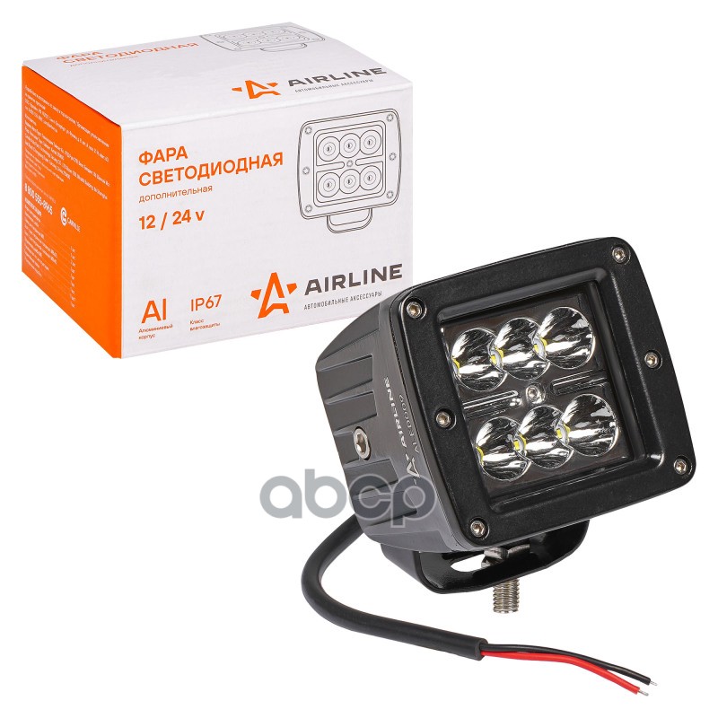 Фара светодиодная квадратная, 6 LED направленный свет, 18W (82х75х75) 12/24V (ALED009) AIRLINE арт. ALED009