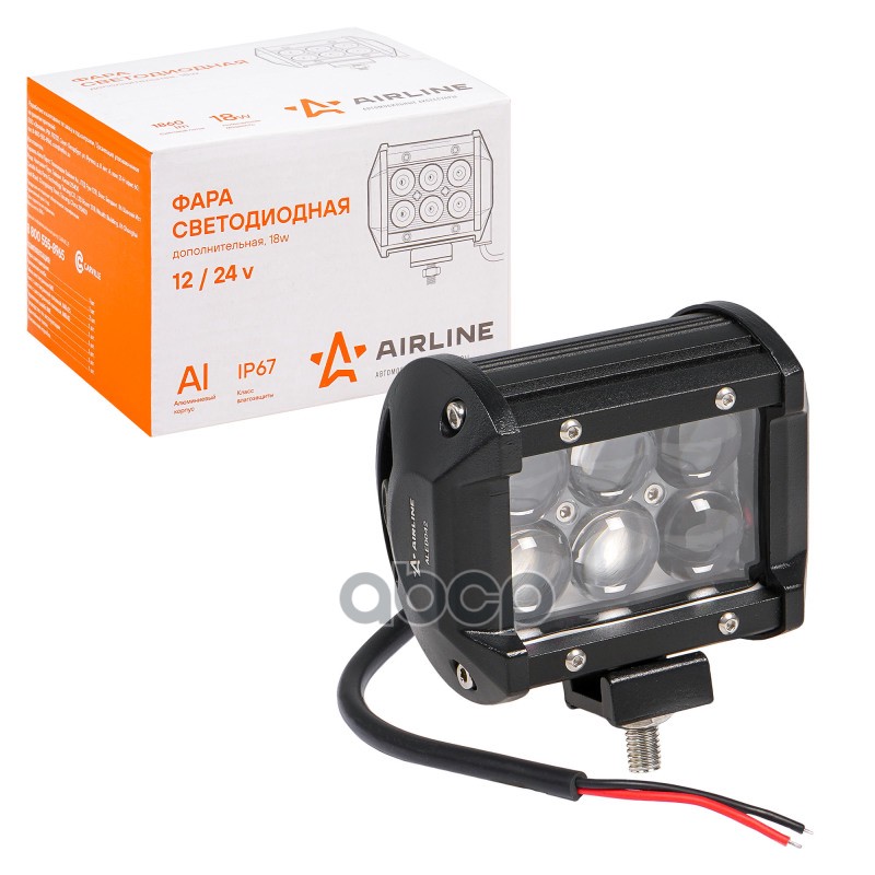 Фара светодиодная (балка) двухрядная 6LED  4D линза  18Вт  98х78х65мм  12/24В (ALED042) AIRLINE арт. aled042
