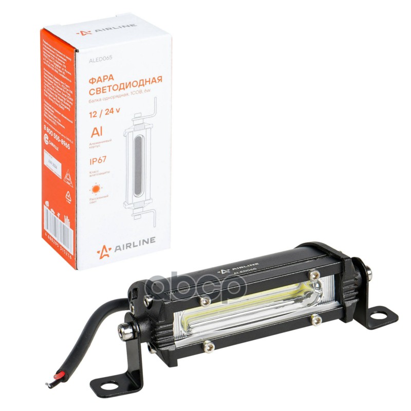 Фара светодиодная (балка) однорядная 1COB, рассеянный свет, 6Вт, 108x30x47мм, 12/24В (ALED065) AIRLINE арт. ALED065