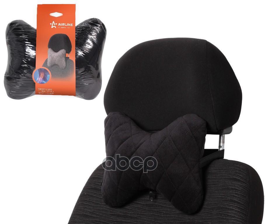 Подушка-косточка на подгол.Алькантара, ткань, 1 шт., черная (ASP-B-01) AIRLINE арт. ASPB01