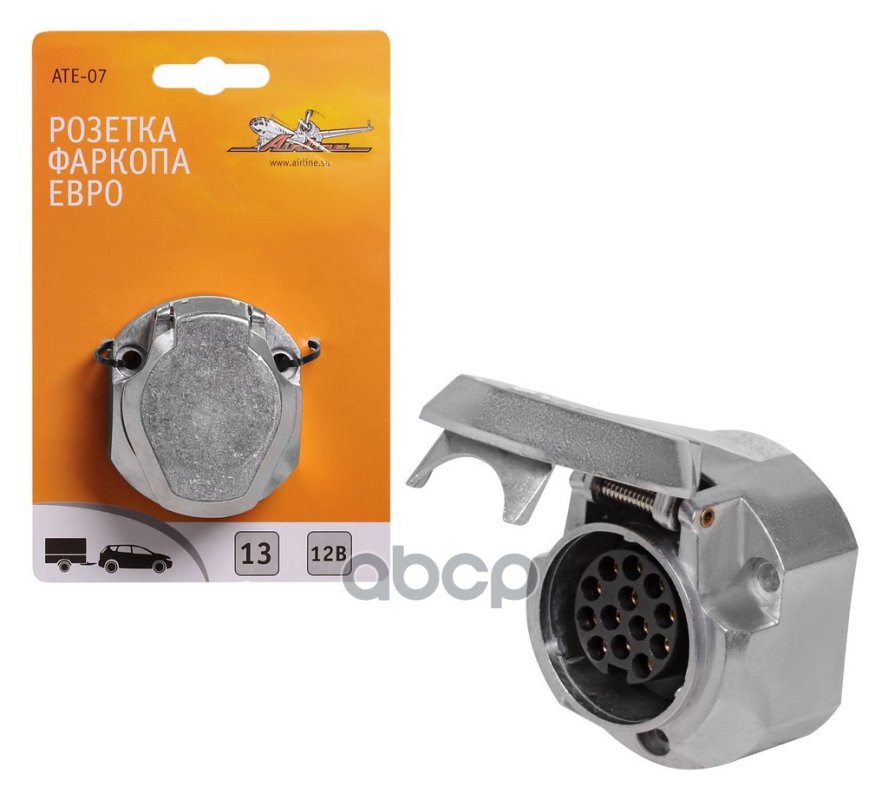 Розетка фаркопа 12В 13 контактов ЕВРО металл (ATE-07) AIRLINE арт. ATE07
