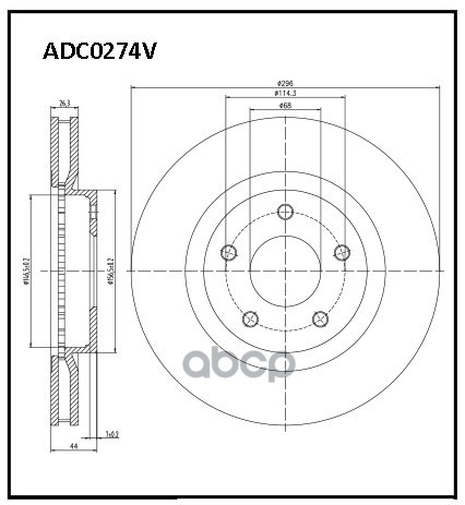 Диск тормозной вентилируемый передний  Nissan X-Trail (T31) 07-14  Qashqai 07-13  Juke (F15) 10-14 / ALLIED NIPPON арт. adc0274v