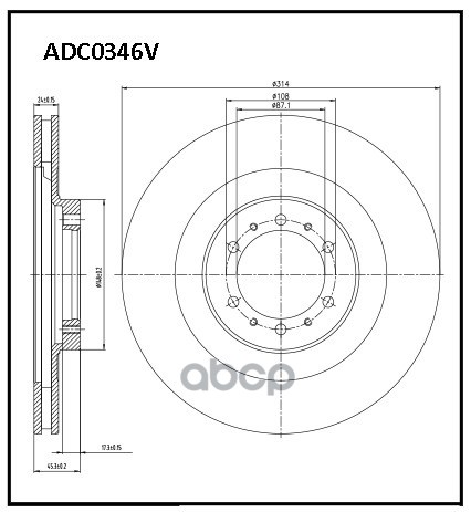 Диск Тормозной Вентилируемый | Перед | ALLIED NIPPON арт. ADC0346V