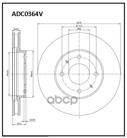 Диск тормозной вентилируемый передний  Mitsubishi Galant VIII 96-04  Lancer IX 00-13 ALLIED NIPPON арт. adc0364v