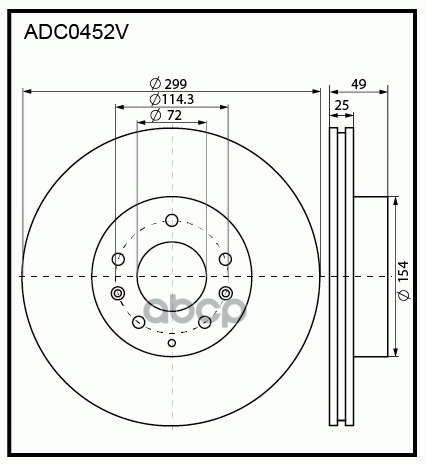 Диск тормозной вентилируемый передний Mazda 6 07-13 ALLIED NIPPON арт. adc0452v
