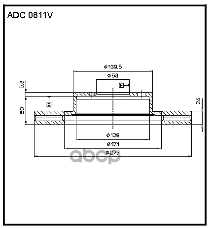 Диск тормозной вентилируемый передний  Subaru Forester 97-02  08-13  18->  Legacy I  II  III  IV  V ALLIED NIPPON арт. adc0811v