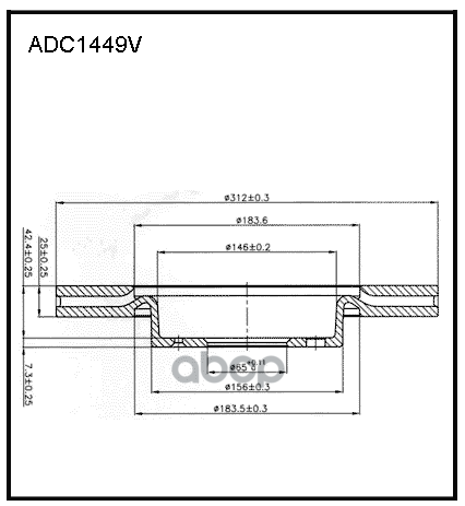 Диск тормозной передний вентилируемый AUDI A3 05/2003 - по н.в.  TT 10/2006 - по н.в. ALLIED NIPPON арт. adc1449v