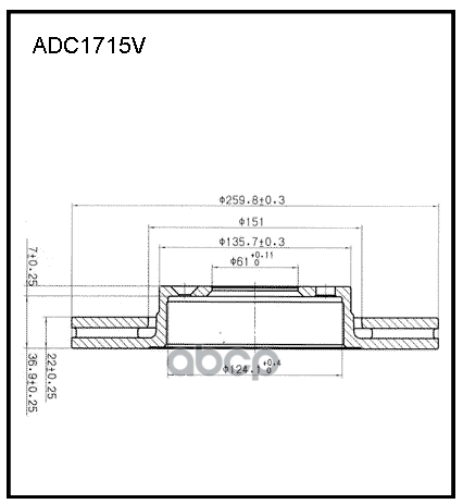 Диск тормозной передний вентилируемый ЛАДА Vesta Largus NISSAN Note Micra ALLIED NIPPON арт. adc1715v