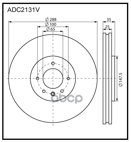 Диск тормозной вентилируемый передний  VW Polo IV 01-09  Polo V 09-14 / Skoda Fabia I 99-08  Fabia I ALLIED NIPPON арт. adc2131v