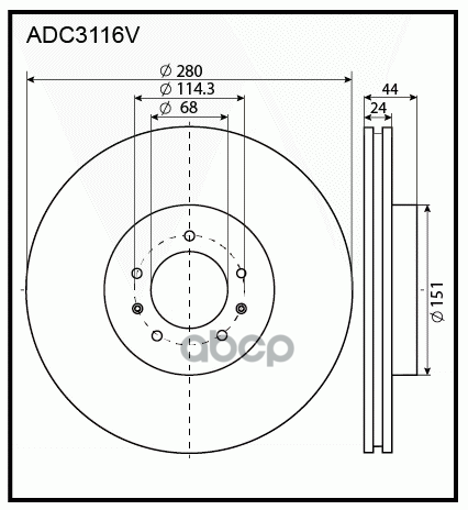 Диск тормозной вентилируемый передний  Nissan Terrano 14-> / Renault Arkana I 19->  Duster 19->  11- ALLIED NIPPON арт. adc3116v