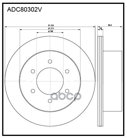 Диск тормозной задний вентилируемый MITSUBISHI PAJERO SPORT 08- ALLIED NIPPON арт. adc80302v