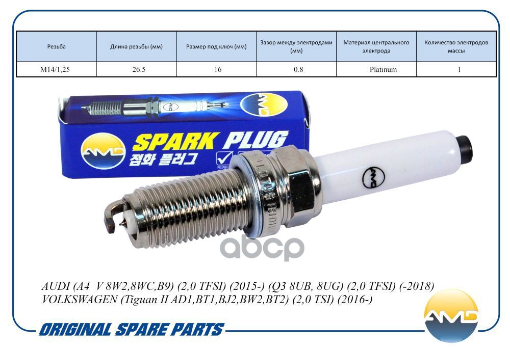 Свеча зажигания (Platinum) AUDI A4  V 8W2,8WC,B9, 2,0 TFSI, 2015-, Q3 8UB, 8UG, 2,0 TFSI, -2018, VOLKSWAGEN Tiguan II AD1,BT1...