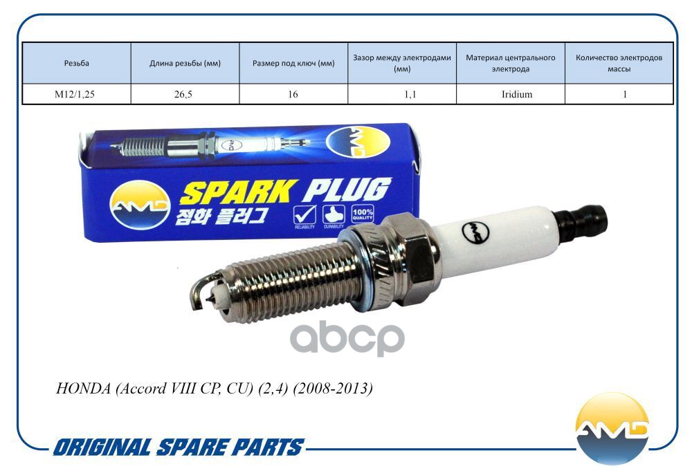Свеча зажигания 12290-RL6-G01/ILZKR7B11GS/AMD.PL151 (Iridium) AMD AMD арт. AMDPL151