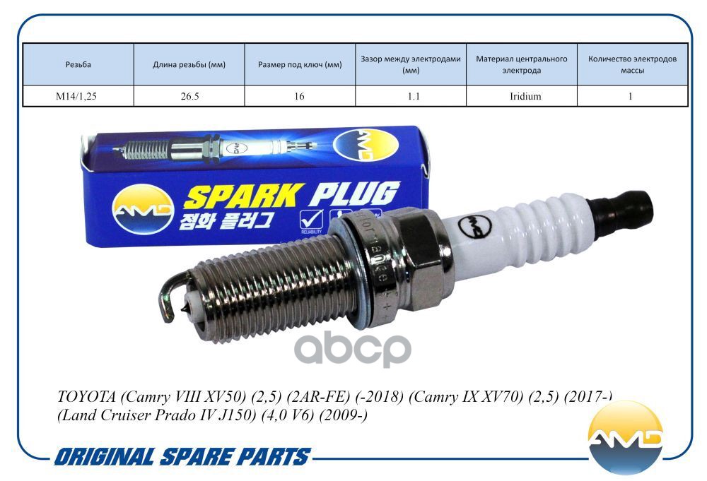 Свеча зажигания 90919-01233/ILFR5T11/AMD.PL84 (Iridium) AMD AMD арт. AMDPL84
