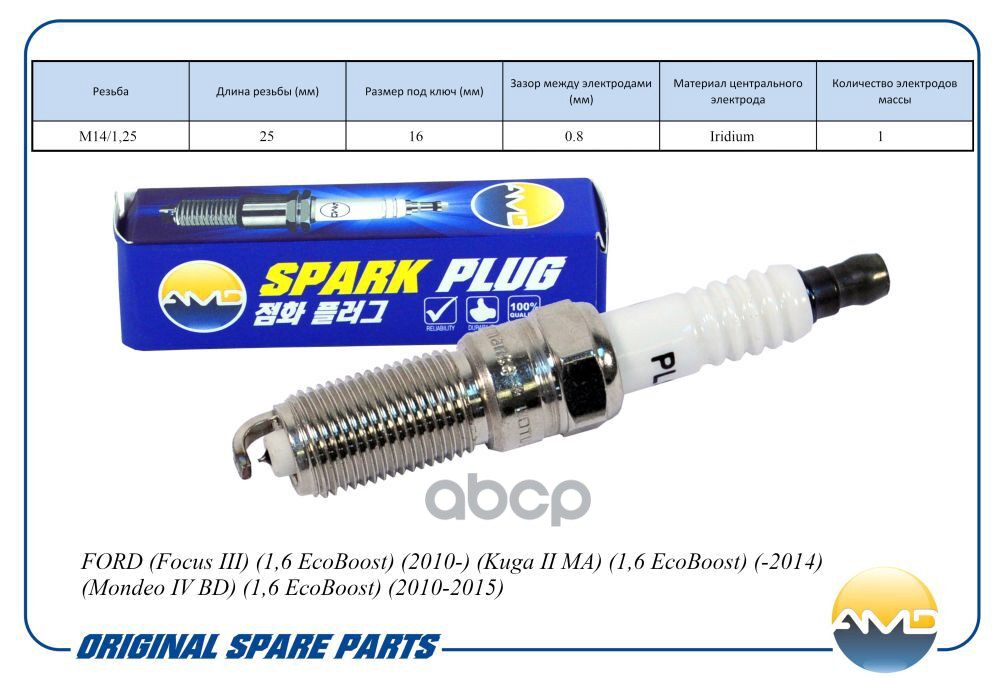 Свеча зажигания (Iridium) FORD Focus III, 1,6 EcoBoost, 2010-, Kuga II MA, 1,6 EcoBoost, -2014, Mondeo IV BD, 1,6 EcoBoost, 2...