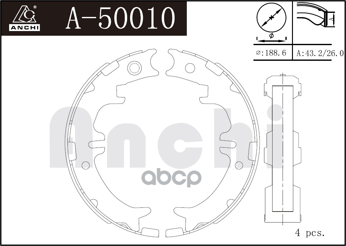 Тормозные Колодки Ручника Toyota Ipsum Acm2 , Crown 15 , 17 , Aristo 14 , 16 , Estima, Rav4 0 ANCHI арт. A50010