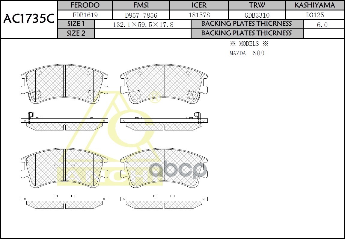 Тормозные колодки For MAZDA Front ANCHI арт. AC1735C