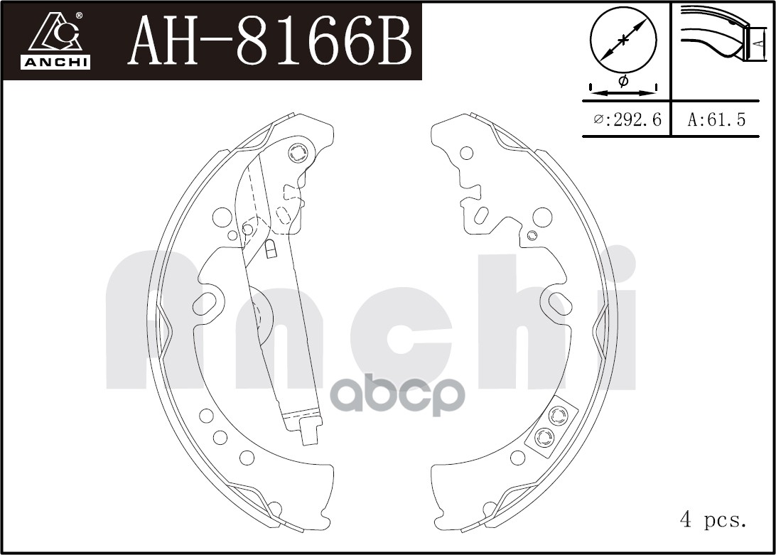 Тормозные Колодки Барабанные Toyota Hi-Lux Vigo, Fortuner, Hi-Lux Surf (Pickup) 04- Задн. ANCHI арт. AH8166B