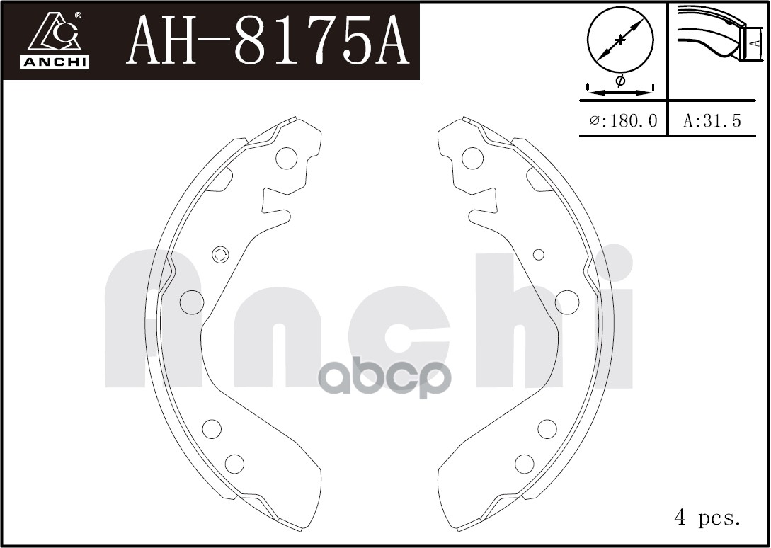 Тормозные Колодки Барабанные Honda Fit Gd , Ge  01-, City 03- Задн. ANCHI арт. AH8175A