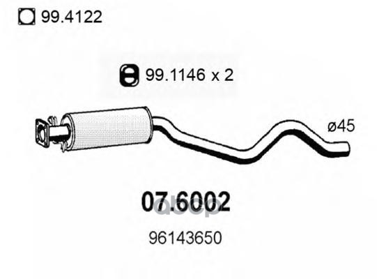 Резонатор Глушит. Daewoo Nexia 1.5I Gl 8V 1/1995 ASSO арт. 076002