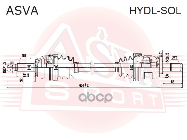 ПРИВОД ПЕРЕДНИЙ ЛЕВЫЙ 25X655X25 ASVA арт. HYDLSOL