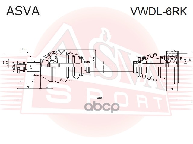 ПРИВОД ПЕРЕДНИЙ ЛЕВЫЙ 100X513X36 ASVA арт. VWDL6RK
