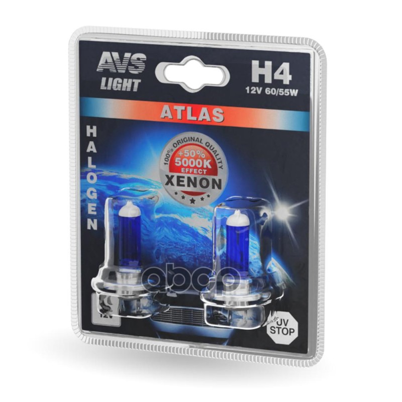 Лампа Галогенная Atlas /5000К/ H4.12v.60/55W.блистер- 2Шт. AVS арт. A78569S