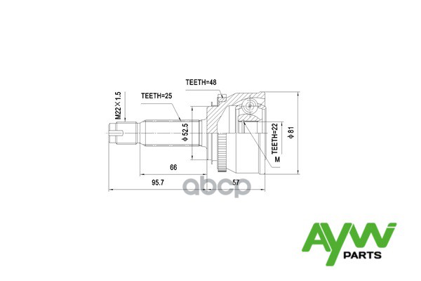 Шрус Наружный Hyundai Getz 1.3-1.6 02> AYWIparts арт. AW1510153A