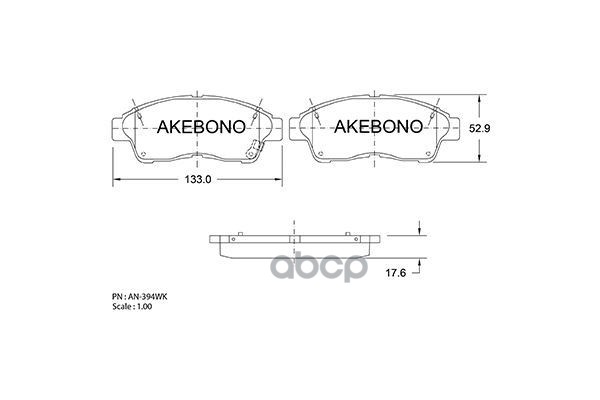 Колодки тормозные дисковые передние ПОДХОДЯТ ДЛЯ Toyota Camry V20 AN-394WK Akebono арт. AN-394WK