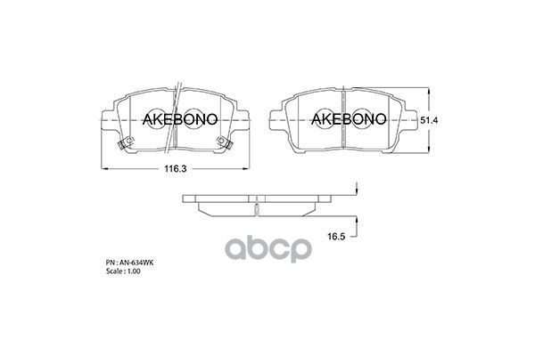 Колодки тормозные дисковые передние ПОДХОДЯТ ДЛЯ TOYOTA COROLLA (E12), bB -04, PRIUS 00-, YARIS (P10), WILL AN-634WK Akebono ...