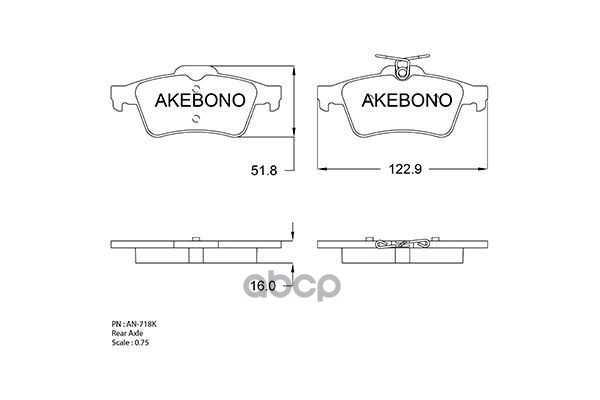 Колодки тормозные (Сзади) Citroen C5 08-17 / Ford Focus 04- Akebono арт. AN-718K