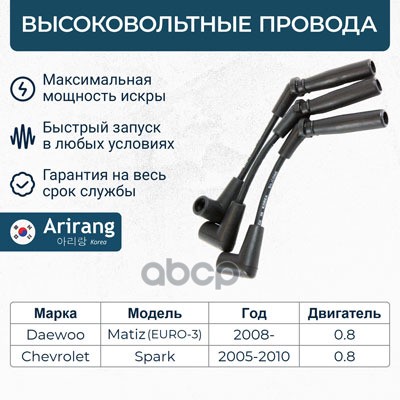 Провода высоковольтные Daewoo (Matiz 0,8) EURO-3 Arirang арт. SPB2621