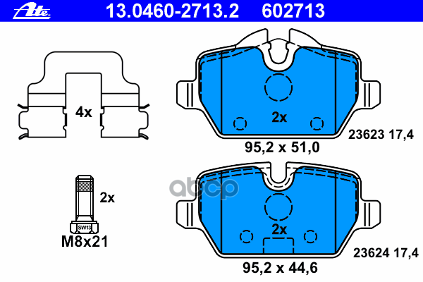 Колодки задние BMW E81/Е82/E87/E90/Е91/Е92/Е93/F20 MINI R60/R61 ATE 13.0460-2713.2 Ate арт. 13.0460-2713.2