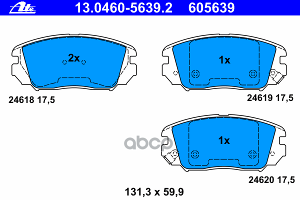 Колодки Тормозные Дисковые Передн, Hyundai: Grandeur 2.2 Crdi/2.7/3.3/3.8 05-, Sonata V 2.0 Crdi/2.0 Vvti Gls/2.4/3.3 05- Ate...