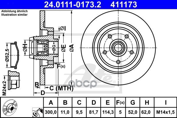 Диск Тормозной Задн, С Подшипником, С Кольцом Под Датчик Abs, Renault: Laguna 07-, Latitude 11-13 Ate арт. 24.0111-0173.2