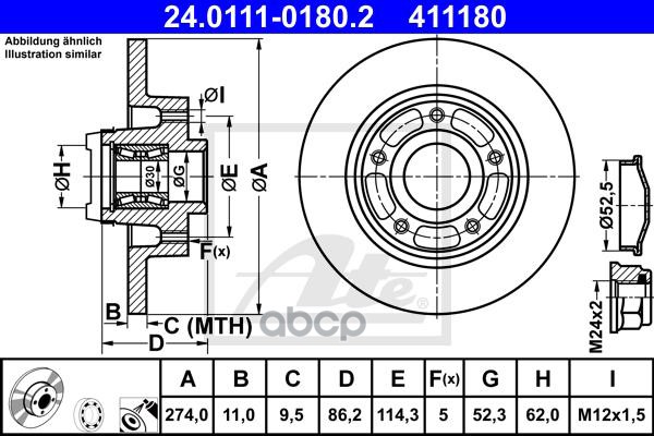 Диск Тормозной Задн, С Подшипником, С Кольцом Под Датчик Abs, Renault: Fluence 10-, Scenic/Grand Scenic 09- Ate арт. 24.0111-...