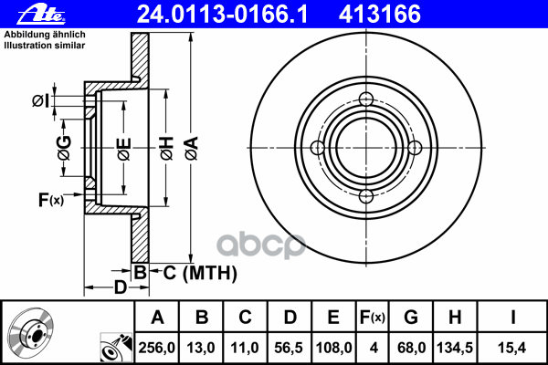 Диск Тормозной Передн, Audi: 80 1.6/1.9 Td/1.9 Tdi/2.0 91-94, 80 Avant 1.9 Td/1.9 Tdi/2.0 91-96 Ate арт. 24.0113-0166.1