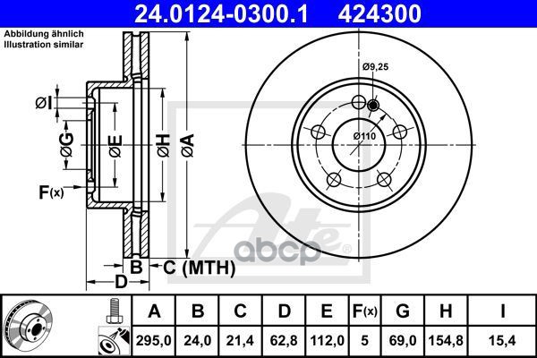 Диск Тормозной Перед Mb C (W205) C160-C180, C180d-C200d 1.6, 1.6D 14- Ate арт. 24.0124-0300.1