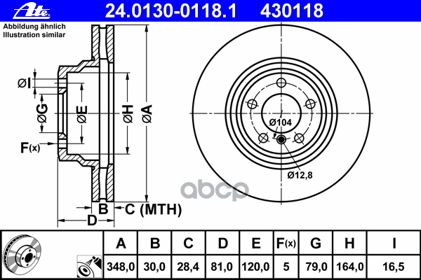 Диск Тормозной Передн, Bmw: 7 730 Ld/730 D/740 D/740 I,Li/745 I,Li/750 I,Li/760 I,Li 01- Ate арт. 24.0130-0118.1