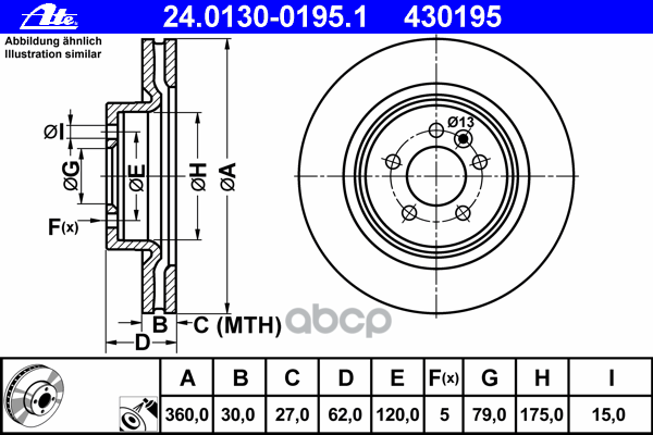 Диск Тормозной Передний Land Rover Range Roveriii/Discovery Iii/Iv Ate 24.0130-0195.1 Ate арт. 24.0130-0195.1