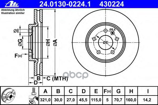 Диск Тормозной Передн, Opel: Astra Gtc J 1.4/1.6/1.6 Sidi/1.7 Cdti/2.0 Biturbo Cdti/2.0 Cdti 11- Ate арт. 24.0130-0224.1