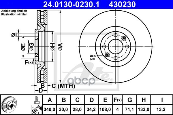 Диск Тормозной Передн, Citroen: Ds4 11-, Ds5 11-  Peugeot: 308 07-, 308 Cc 09- Ate арт. 24.0130-0230.1